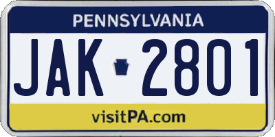 PA license plate JAK2801