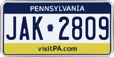 PA license plate JAK2809