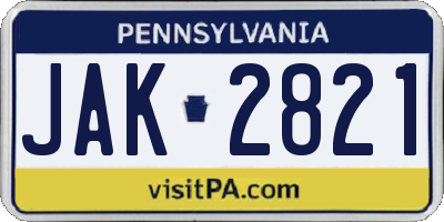 PA license plate JAK2821