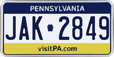 PA license plate JAK2849