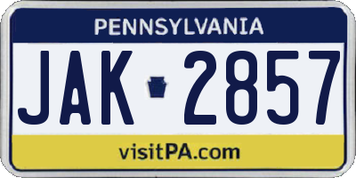 PA license plate JAK2857