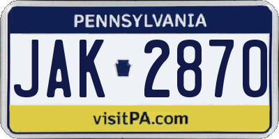 PA license plate JAK2870