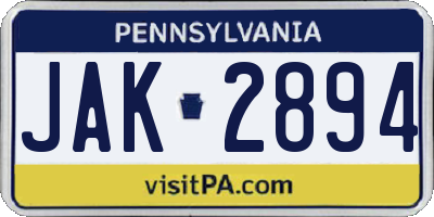 PA license plate JAK2894