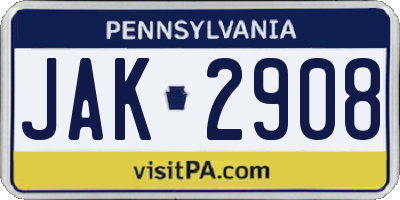 PA license plate JAK2908