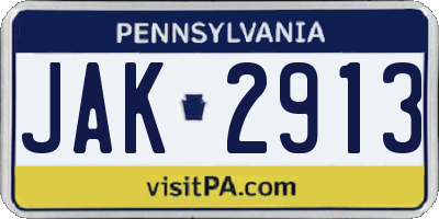 PA license plate JAK2913