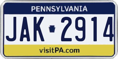 PA license plate JAK2914