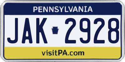 PA license plate JAK2928