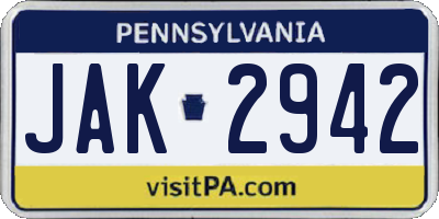 PA license plate JAK2942