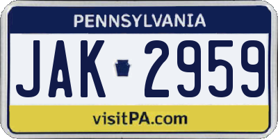PA license plate JAK2959