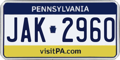 PA license plate JAK2960