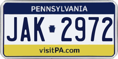 PA license plate JAK2972