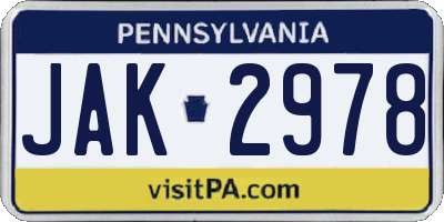 PA license plate JAK2978