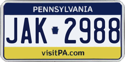 PA license plate JAK2988
