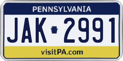 PA license plate JAK2991