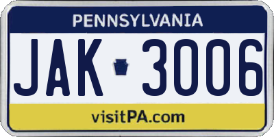 PA license plate JAK3006
