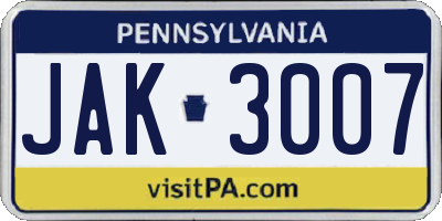 PA license plate JAK3007
