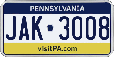 PA license plate JAK3008