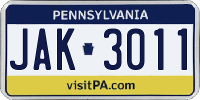 PA license plate JAK3011