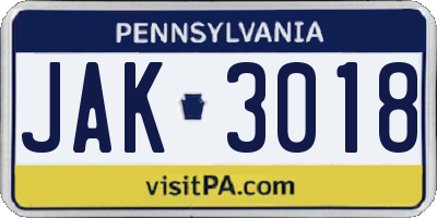 PA license plate JAK3018