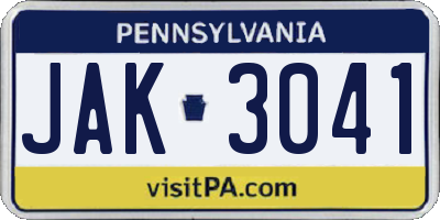PA license plate JAK3041