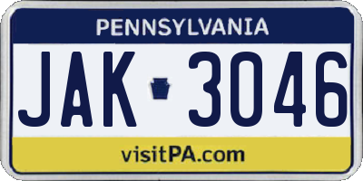 PA license plate JAK3046