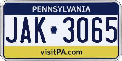 PA license plate JAK3065