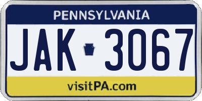 PA license plate JAK3067