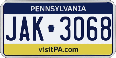 PA license plate JAK3068