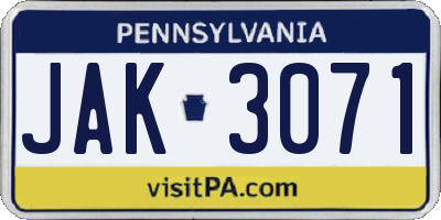 PA license plate JAK3071