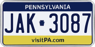 PA license plate JAK3087