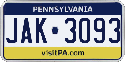 PA license plate JAK3093