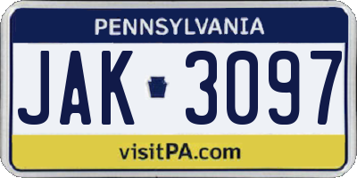 PA license plate JAK3097