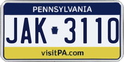 PA license plate JAK3110