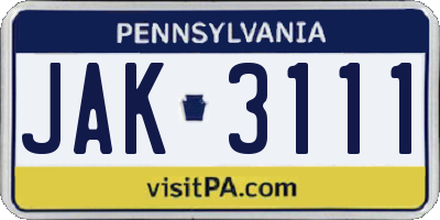 PA license plate JAK3111