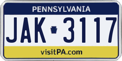PA license plate JAK3117