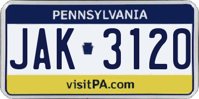 PA license plate JAK3120
