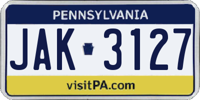 PA license plate JAK3127
