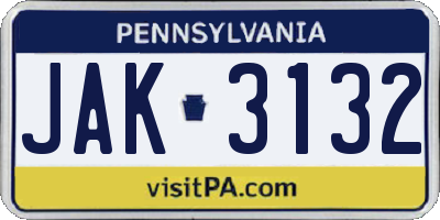 PA license plate JAK3132