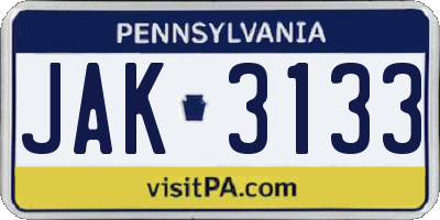 PA license plate JAK3133