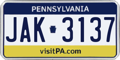 PA license plate JAK3137