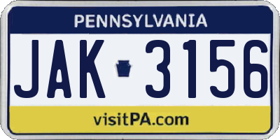PA license plate JAK3156