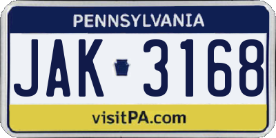PA license plate JAK3168