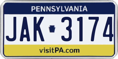 PA license plate JAK3174