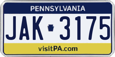 PA license plate JAK3175