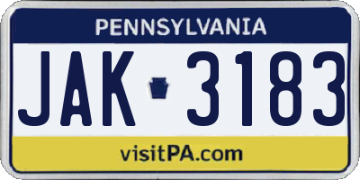 PA license plate JAK3183