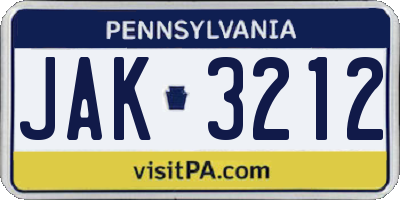 PA license plate JAK3212