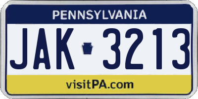 PA license plate JAK3213