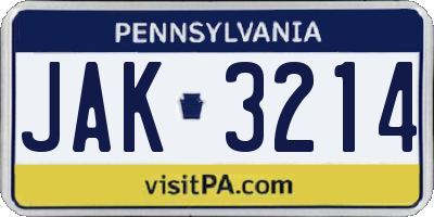 PA license plate JAK3214