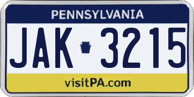 PA license plate JAK3215