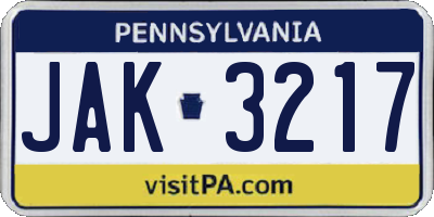 PA license plate JAK3217